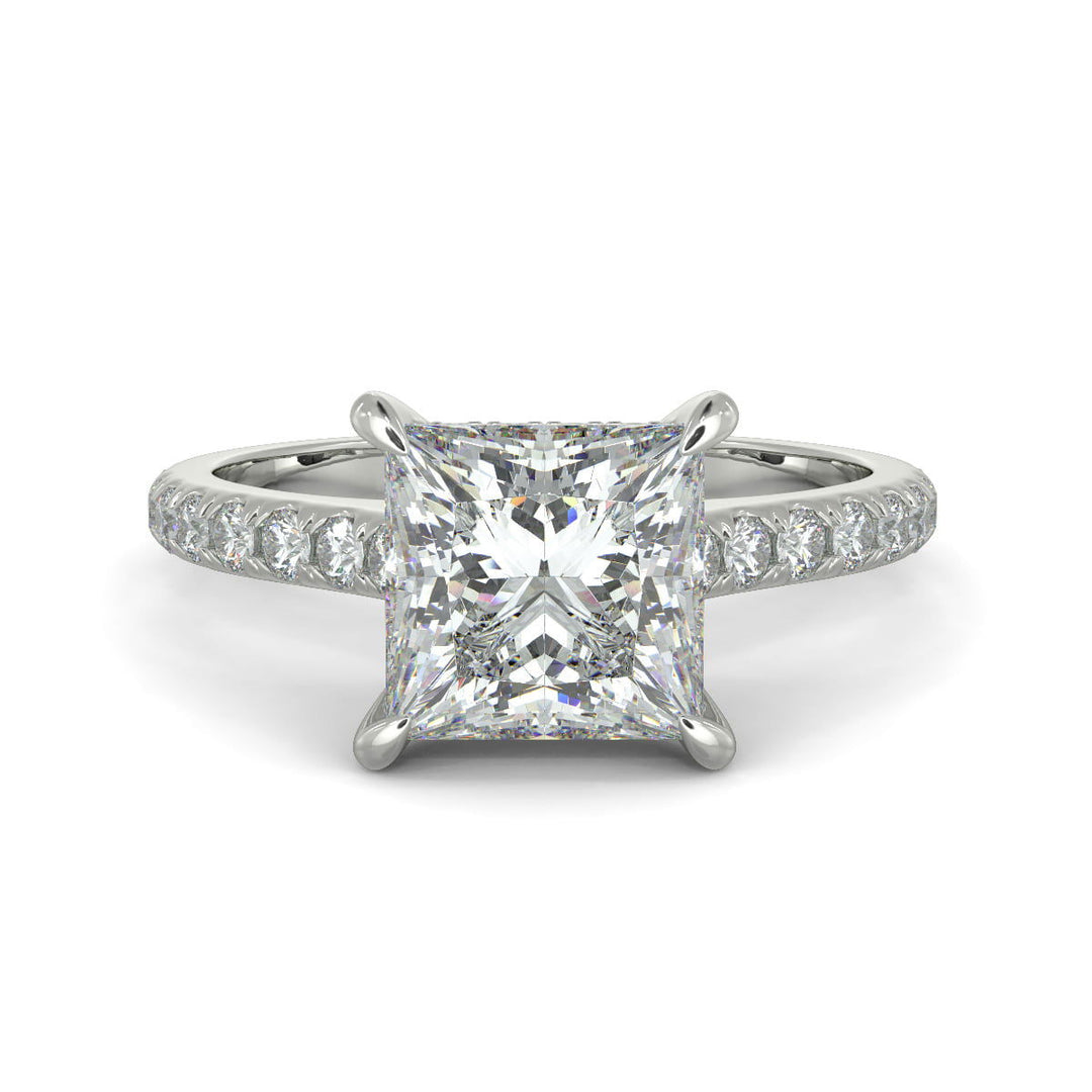 Madeline Princess Cut Pave Hidden Halo 4 Prong Claw Set Engagement Ring Setting - Nivetta
