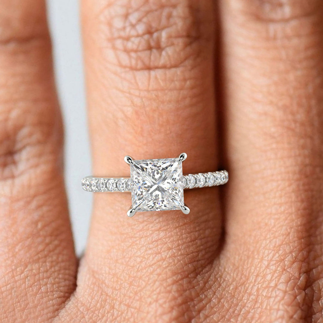 Madeline Princess Cut Pave Hidden Halo 4 Prong Claw Set Engagement Ring Setting - Nivetta