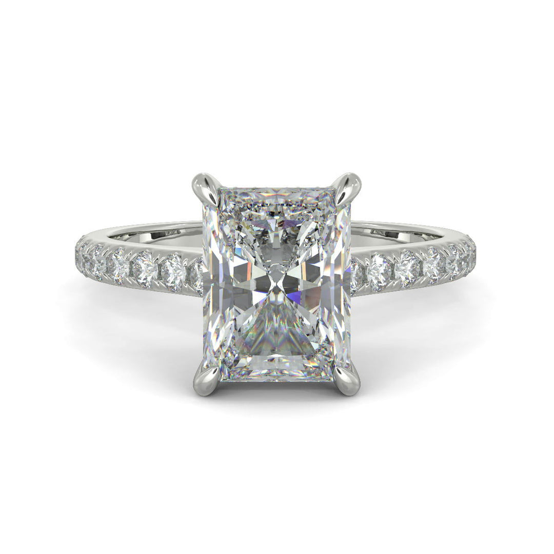 Madeline Radiant Cut Pave Hidden Halo 4 Prong Claw Set Engagement Ring Setting - Nivetta