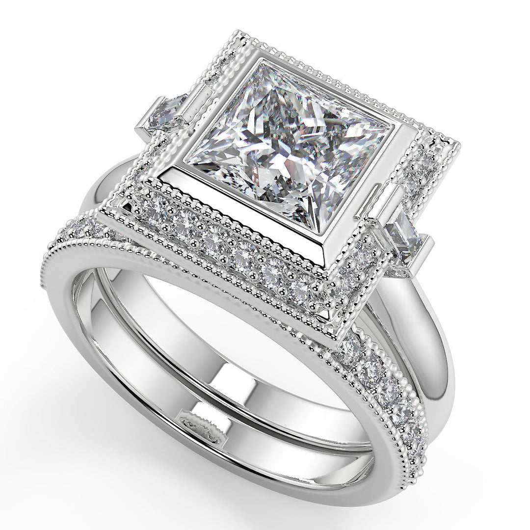 Maleah Halo Bezel Set Princess Cut Diamond Engagement Ring - Nivetta