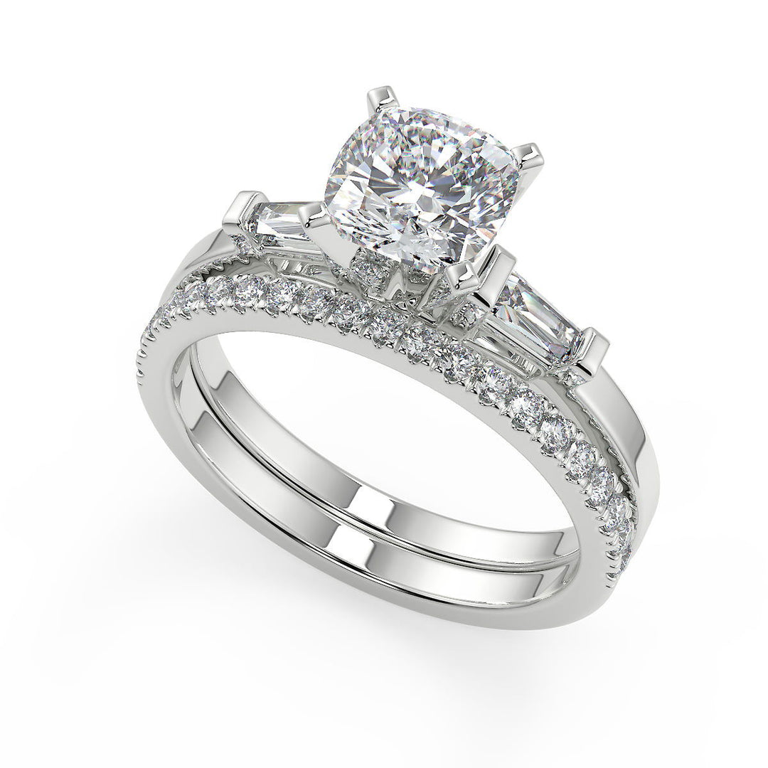 Mariyah Baguette Accents Cushion Cut Diamond Engagement Ring - Nivetta