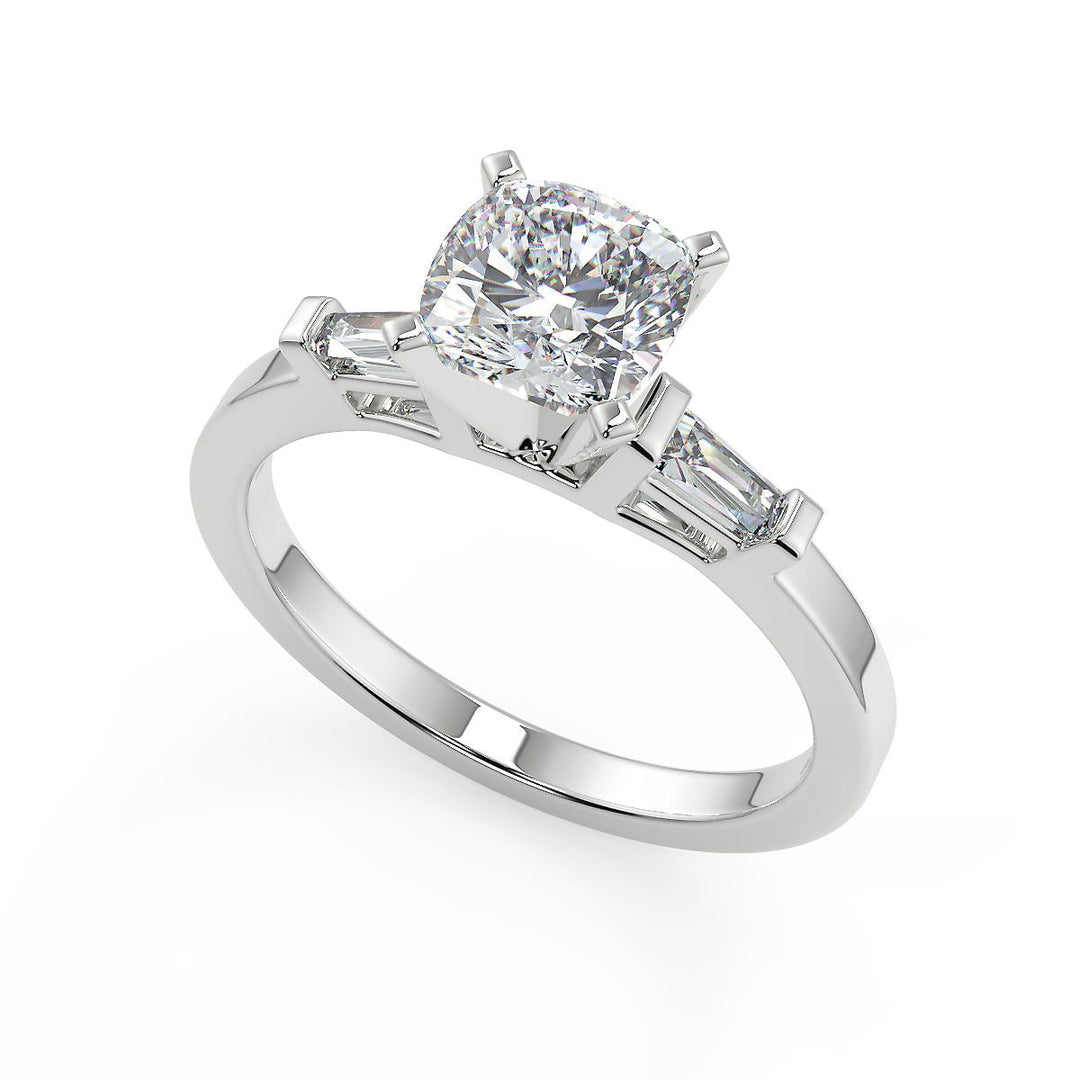 Mariyah Baguette Accents Cushion Cut Diamond Engagement Ring - Nivetta