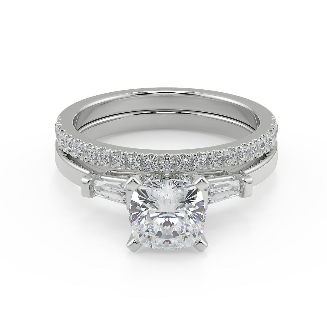 Mariyah Baguette Accents Cushion Cut Diamond Engagement Ring - Nivetta