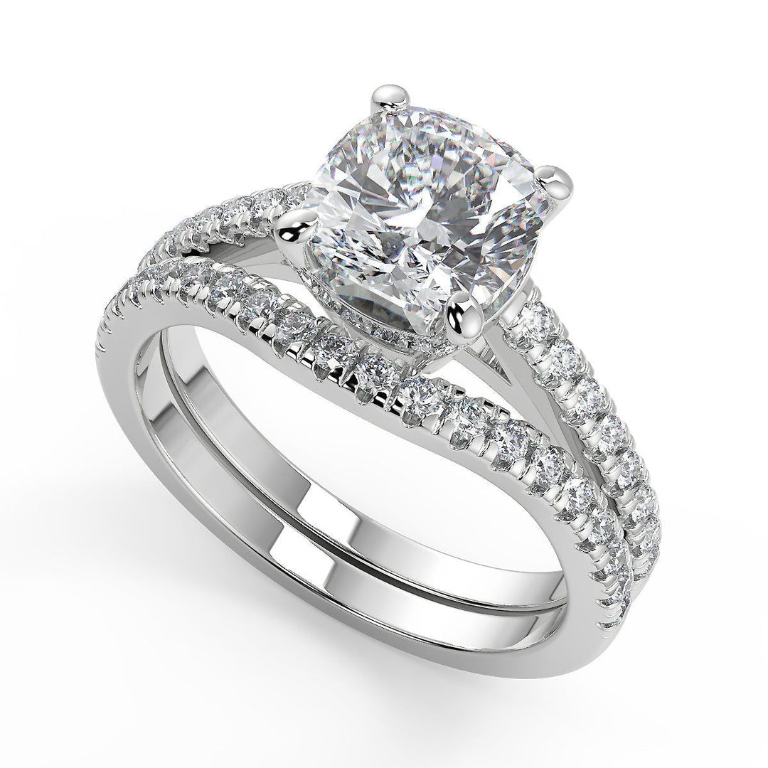 Maryjane Classic 4 Prong Pave Cushion Cut Diamond Engagement Ring - Nivetta