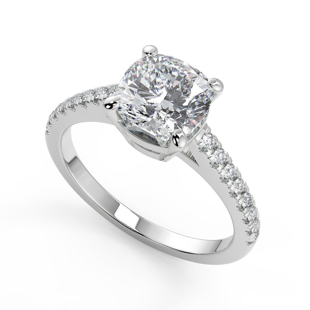 Maryjane Classic 4 Prong Pave Cushion Cut Diamond Engagement Ring - Nivetta