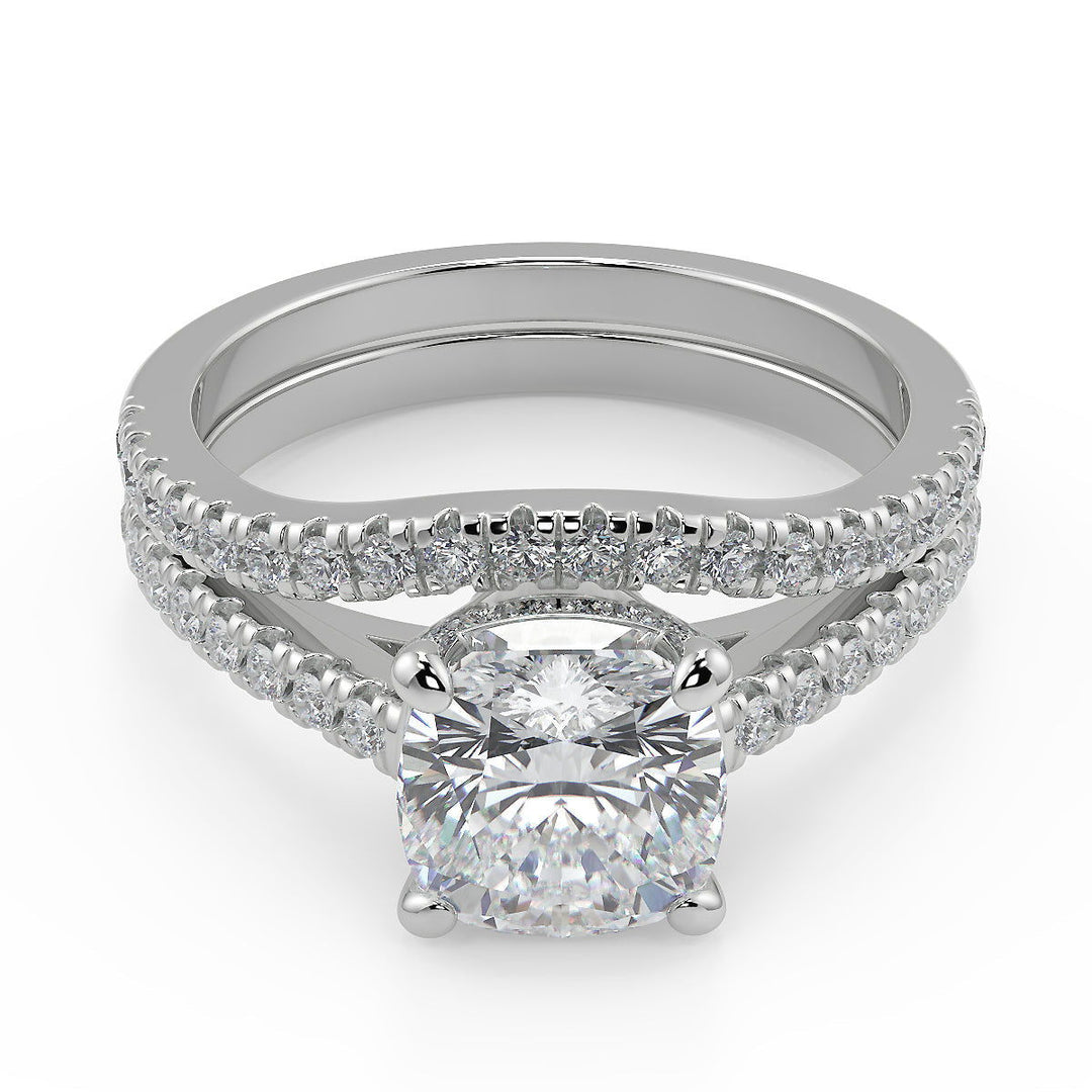 Maryjane Classic 4 Prong Pave Cushion Cut Diamond Engagement Ring - Nivetta