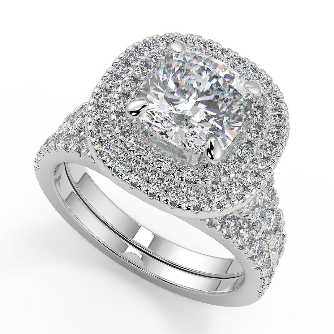 Miriam Double Halo Split Shank Pave Cushion Cut Diamond Ring - Nivetta