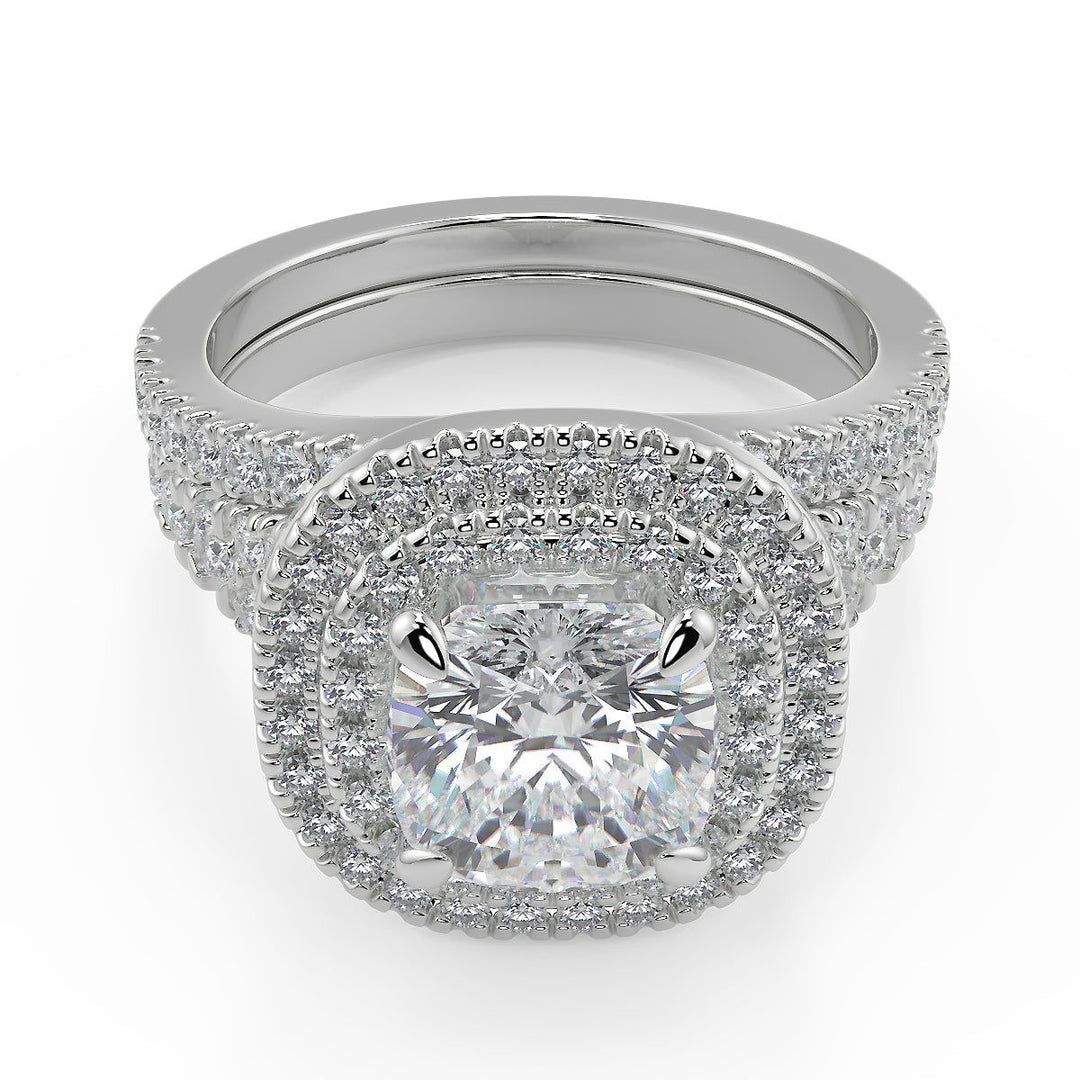 Miriam Double Halo Split Shank Pave Cushion Cut Diamond Ring - Nivetta