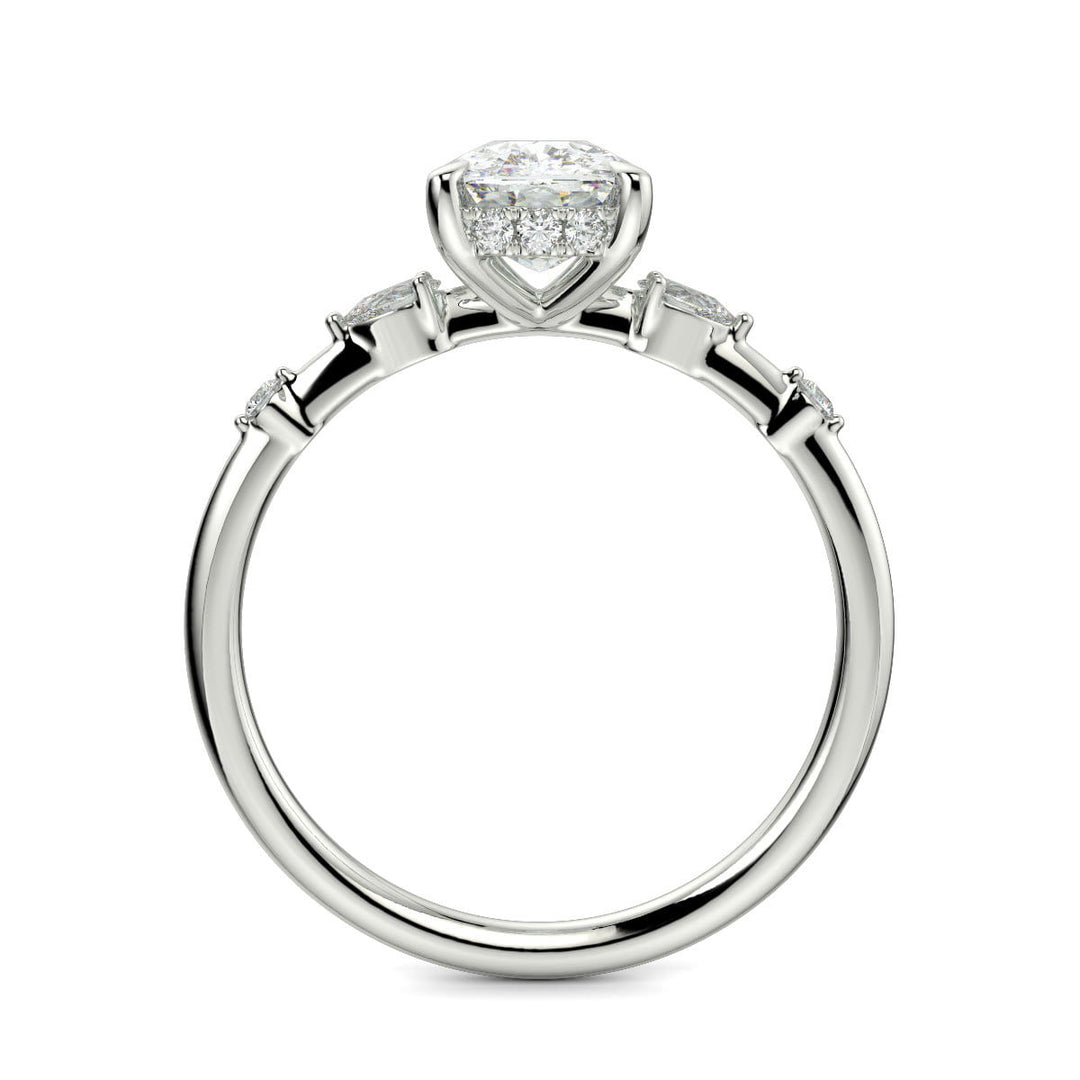 Monique Cushion Cut Hidden Halo Side Stones 4 Prong Claw Set Engagement Ring Setting - Nivetta