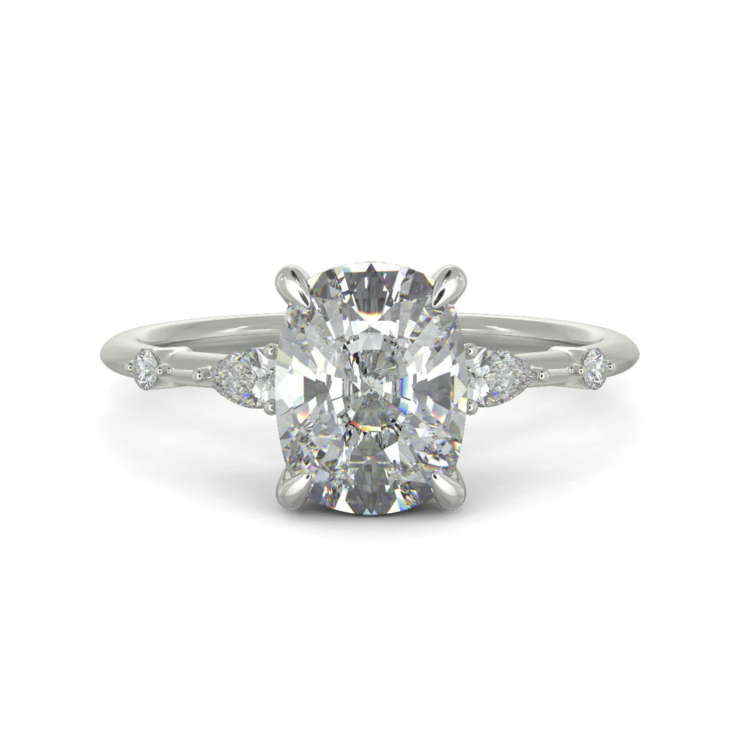 Monique Cushion Cut Hidden Halo Side Stones 4 Prong Claw Set Engagement Ring Setting - Nivetta