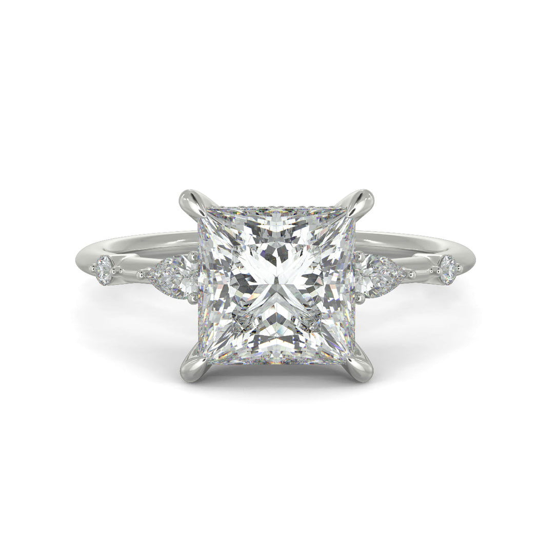 Monique Princess Cut Hidden Halo Side Stones 4 Prong Claw Set Engagement Ring Setting - Nivetta