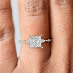 Load image into Gallery viewer, Monique Princess Cut Hidden Halo Side Stones 4 Prong Claw Set Engagement Ring Setting - Nivetta
