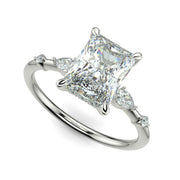 Monique Radiant Cut Hidden Halo Side Stones 4 Prong Claw Set Engagement Ring Setting - Nivetta