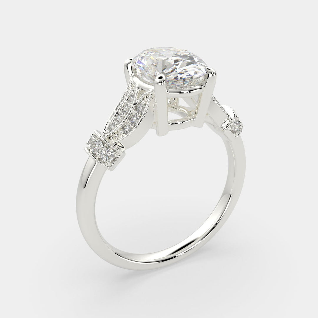 Nadia Oval Cut Pave Milgrain Engagement Ring Setting - Nivetta