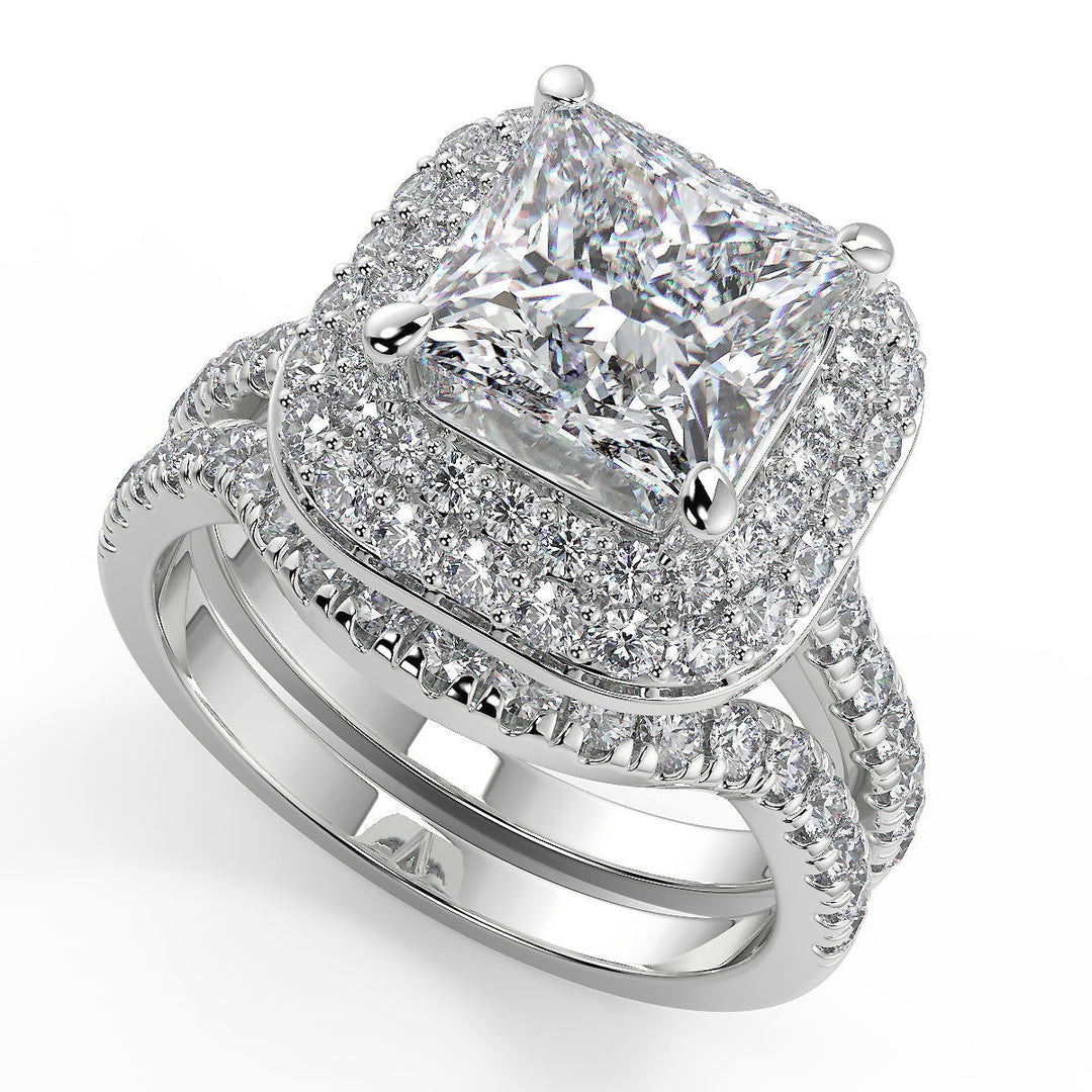 Natalya Double Halo Pave Princess Cut Diamond Engagement Ring - Nivetta