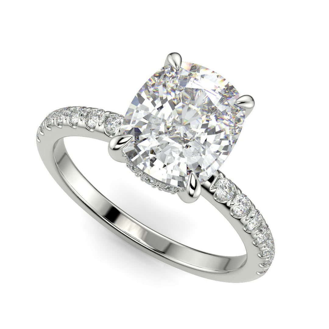 Nicollette Cushion Cut Pave Hidden Halo 4 Prong Claw Set Engagement Ring Setting - Nivetta