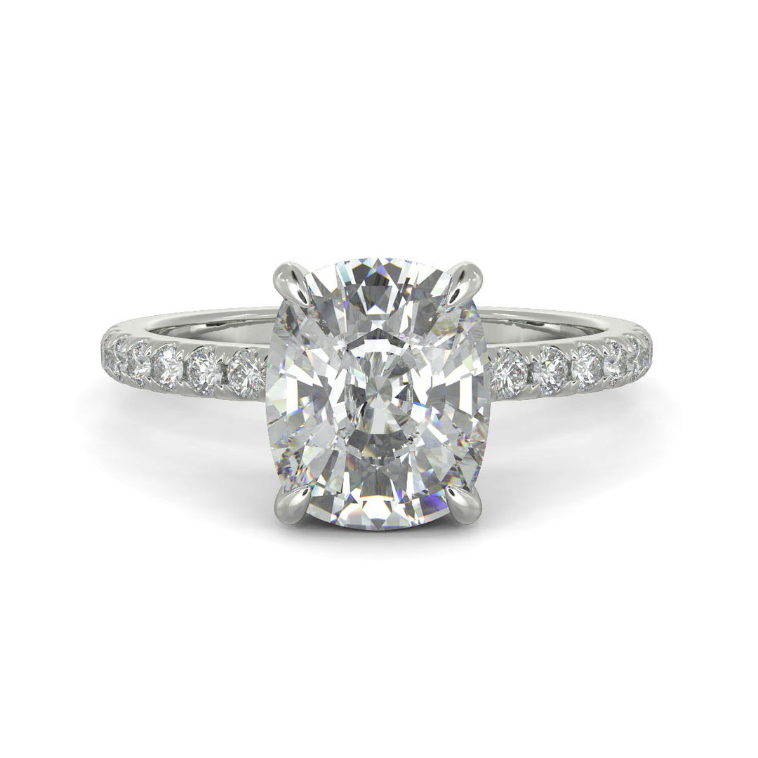 Nicollette Cushion Cut Pave Hidden Halo 4 Prong Claw Set Engagement Ring Setting - Nivetta
