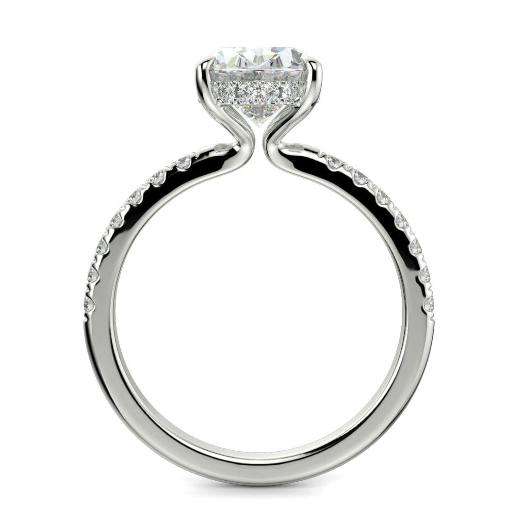 Nicollette Oval Cut Pave Hidden Halo 4 Prong Claw Set Engagement Ring Setting - Nivetta