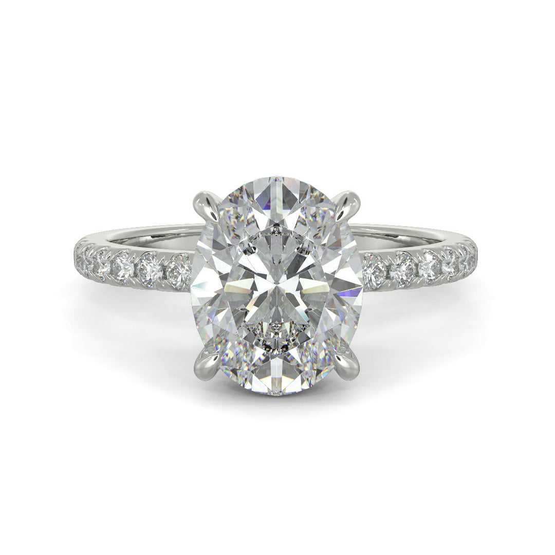 Nicollette Oval Cut Pave Hidden Halo 4 Prong Claw Set Engagement Ring Setting - Nivetta