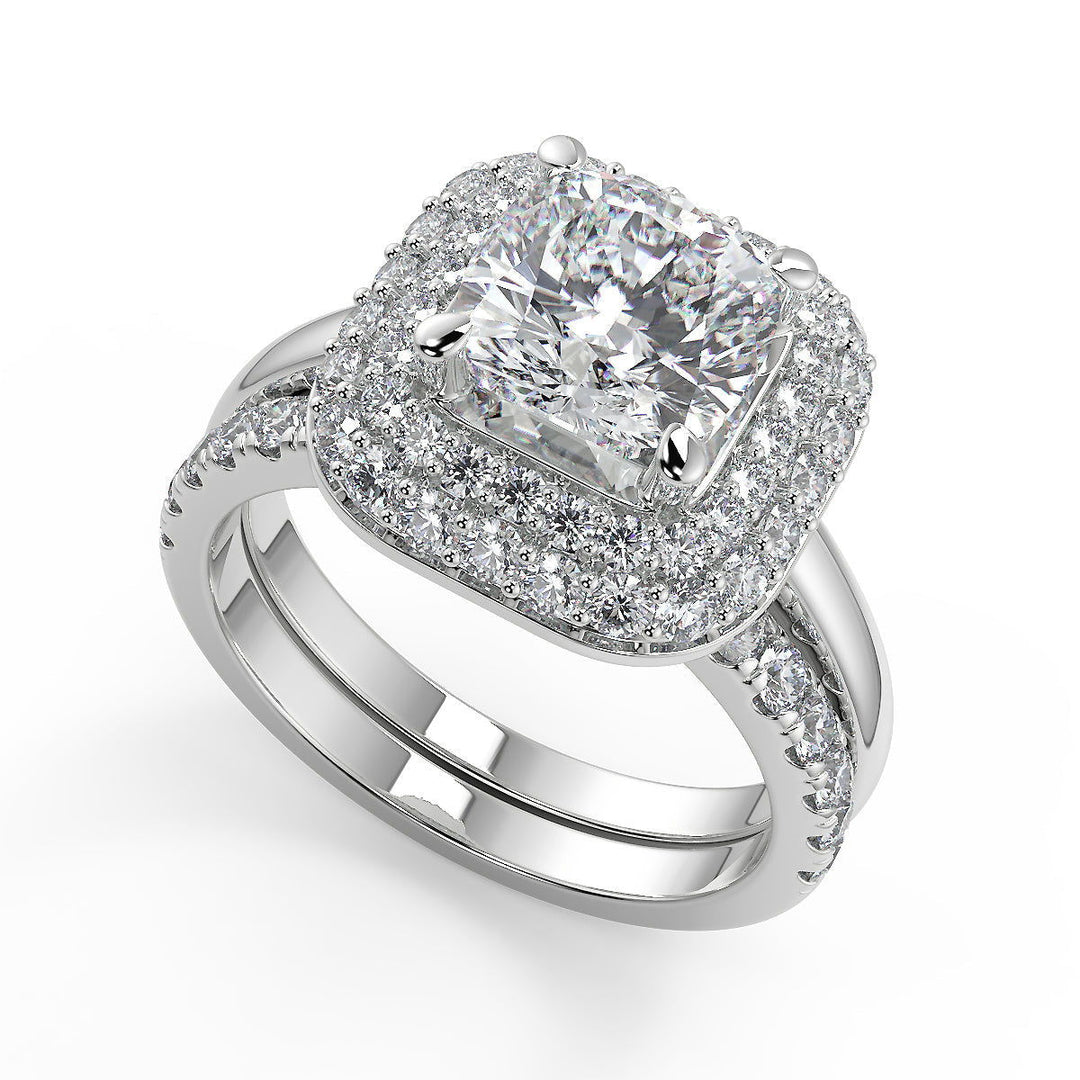 Nyasia Double Halo Cushion Cut Diamond Engagement Ring - Nivetta