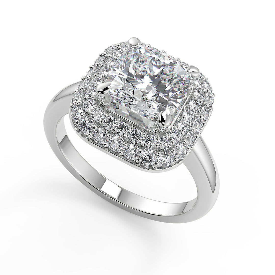 Nyasia Double Halo Cushion Cut Diamond Engagement Ring - Nivetta