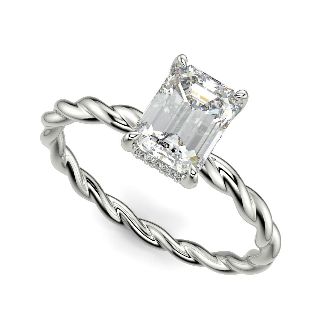 Olivia Emerald Cut Rope Hidden Halo Twist Claw Set Engagement Ring Setting - Nivetta