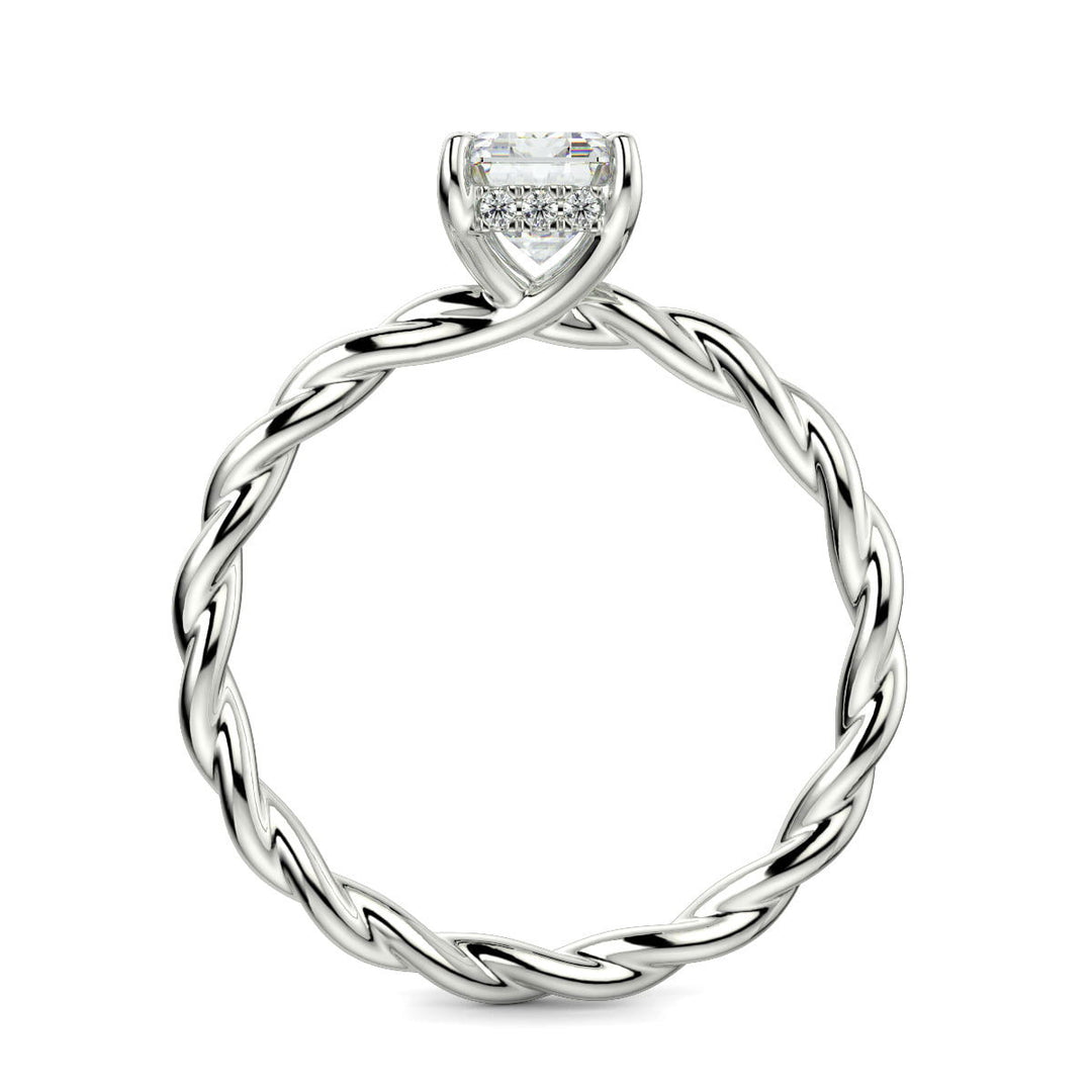 Olivia Emerald Cut Rope Hidden Halo Twist Claw Set Engagement Ring Setting - Nivetta