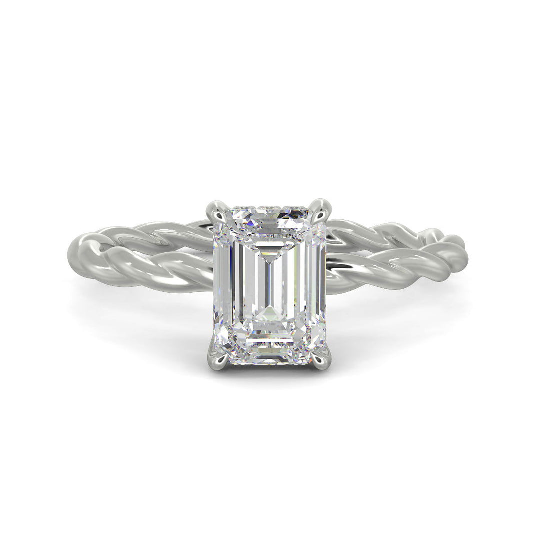 Olivia Emerald Cut Rope Hidden Halo Twist Claw Set Engagement Ring Setting - Nivetta