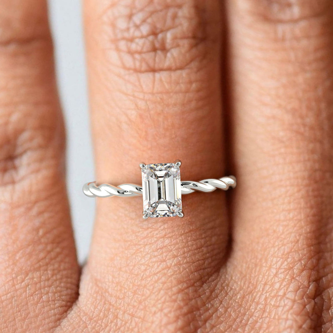 Olivia Emerald Cut Rope Hidden Halo Twist Claw Set Engagement Ring Setting - Nivetta