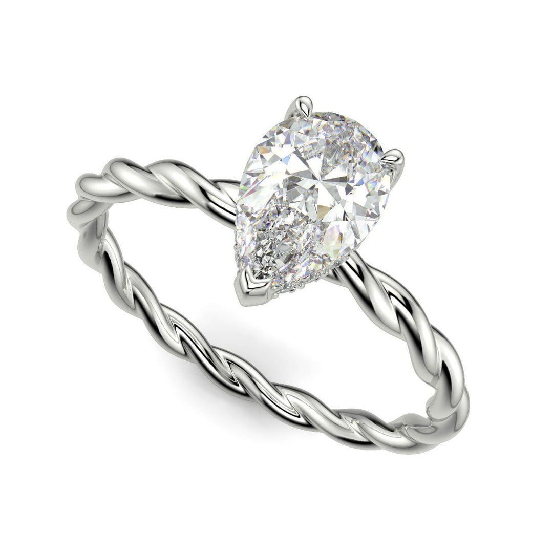 Olivia Pear Cut Rope Hidden Halo Twist Claw Set Engagement Ring Setting - Nivetta