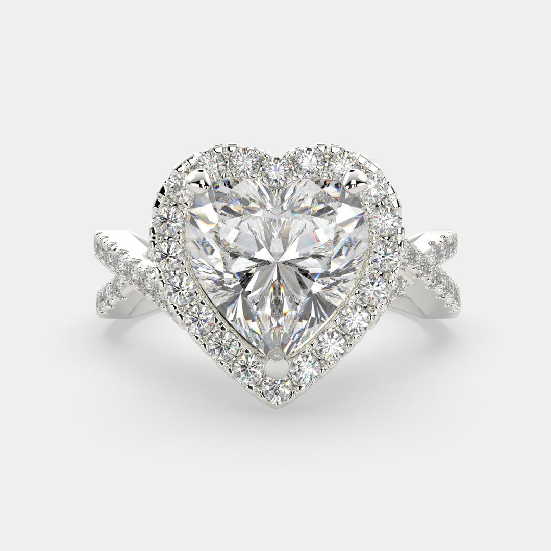 Ophelia Heart Cut Pave Halo Split Shank Engagement Ring Setting - Nivetta