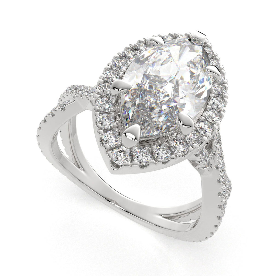 Ophelia Marquise Cut Pave Halo Split Shank Engagement Ring Setting - Nivetta