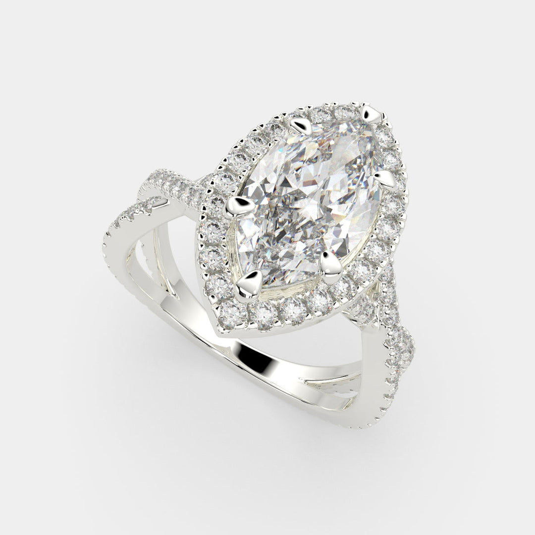 Ophelia Marquise Cut Pave Halo Split Shank Engagement Ring Setting - Nivetta