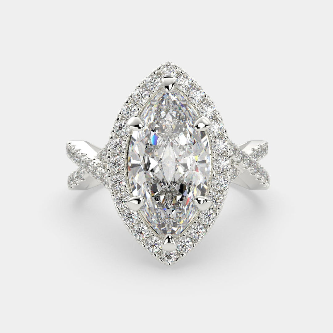 Ophelia Marquise Cut Pave Halo Split Shank Engagement Ring Setting - Nivetta