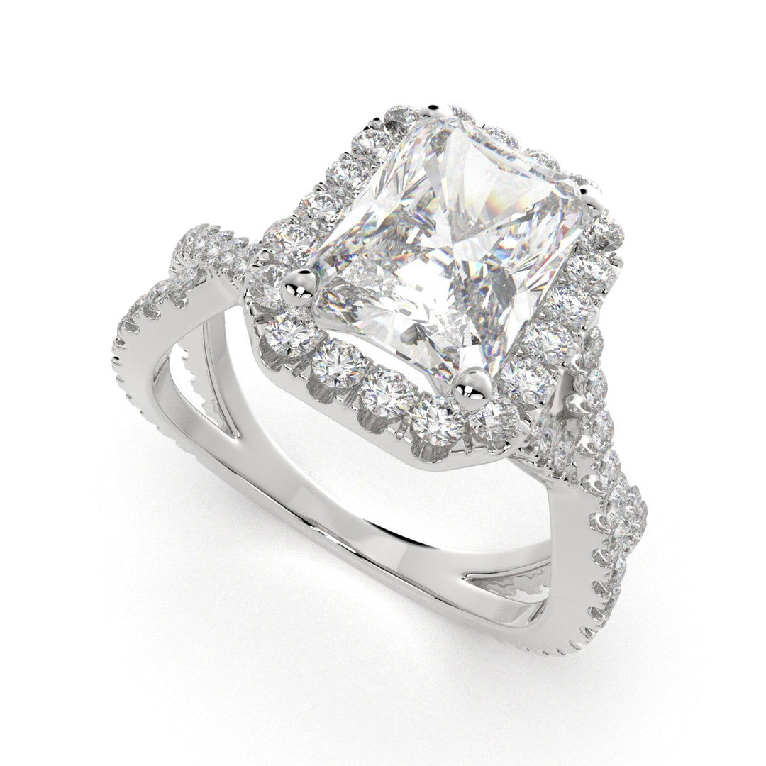 Ophelia Radiant Cut Pave Halo Split Shank Engagement Ring Setting - Nivetta