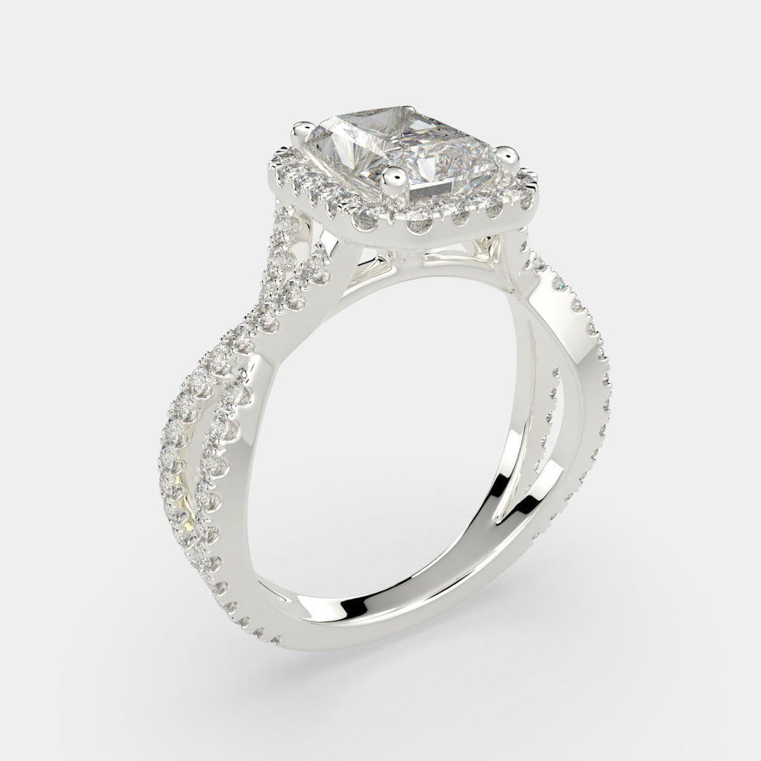 Ophelia Radiant Cut Pave Halo Split Shank Engagement Ring Setting - Nivetta