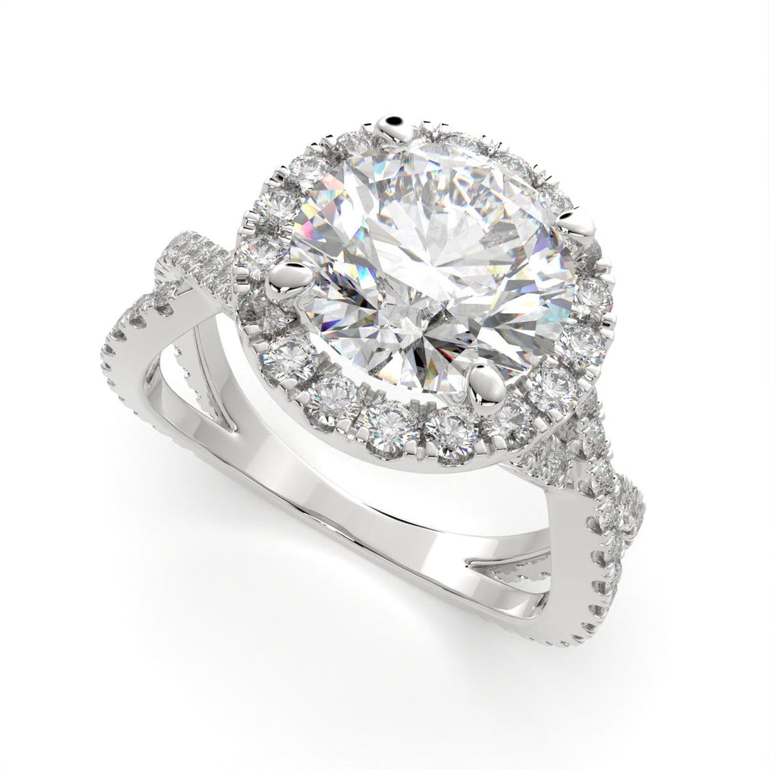 Ophelia Round Cut Pave Halo Split Shank Engagement Ring Setting - Nivetta