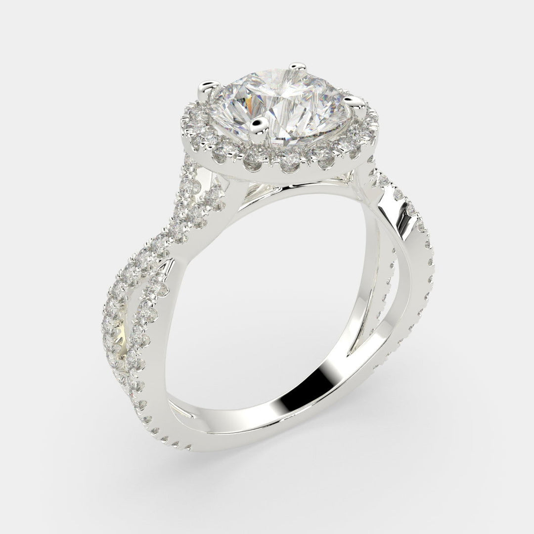 Ophelia Round Cut Pave Halo Split Shank Engagement Ring Setting - Nivetta