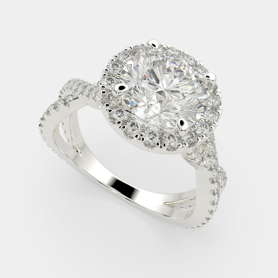 Ophelia Round Cut Pave Halo Split Shank Engagement Ring Setting - Nivetta