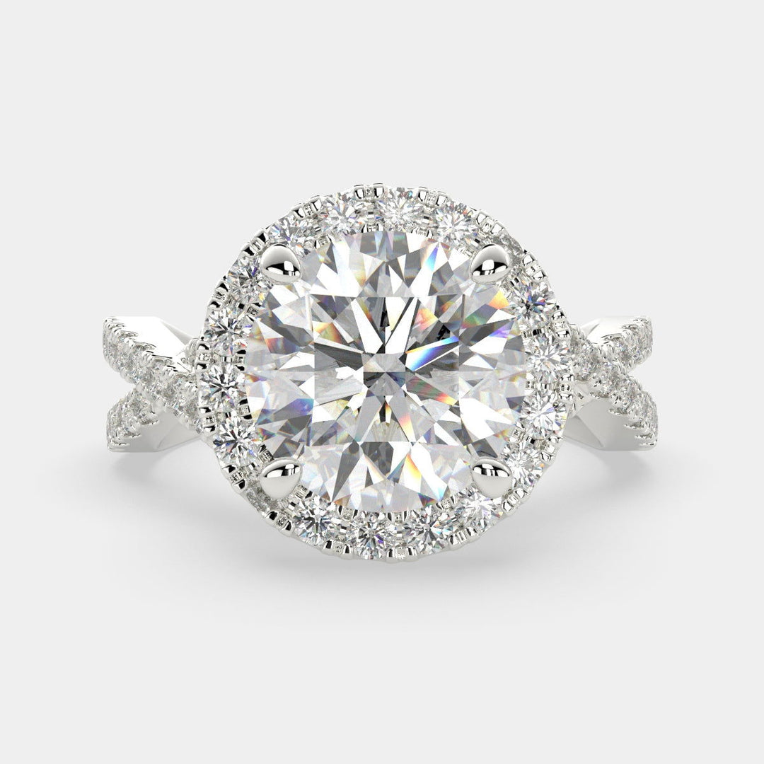 Ophelia Round Cut Pave Halo Split Shank Engagement Ring Setting - Nivetta