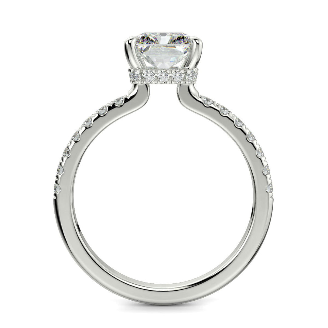 Pauline Radiant Cut Pave Hidden Halo 4 Prong Claw Set Engagement Ring Setting - Nivetta