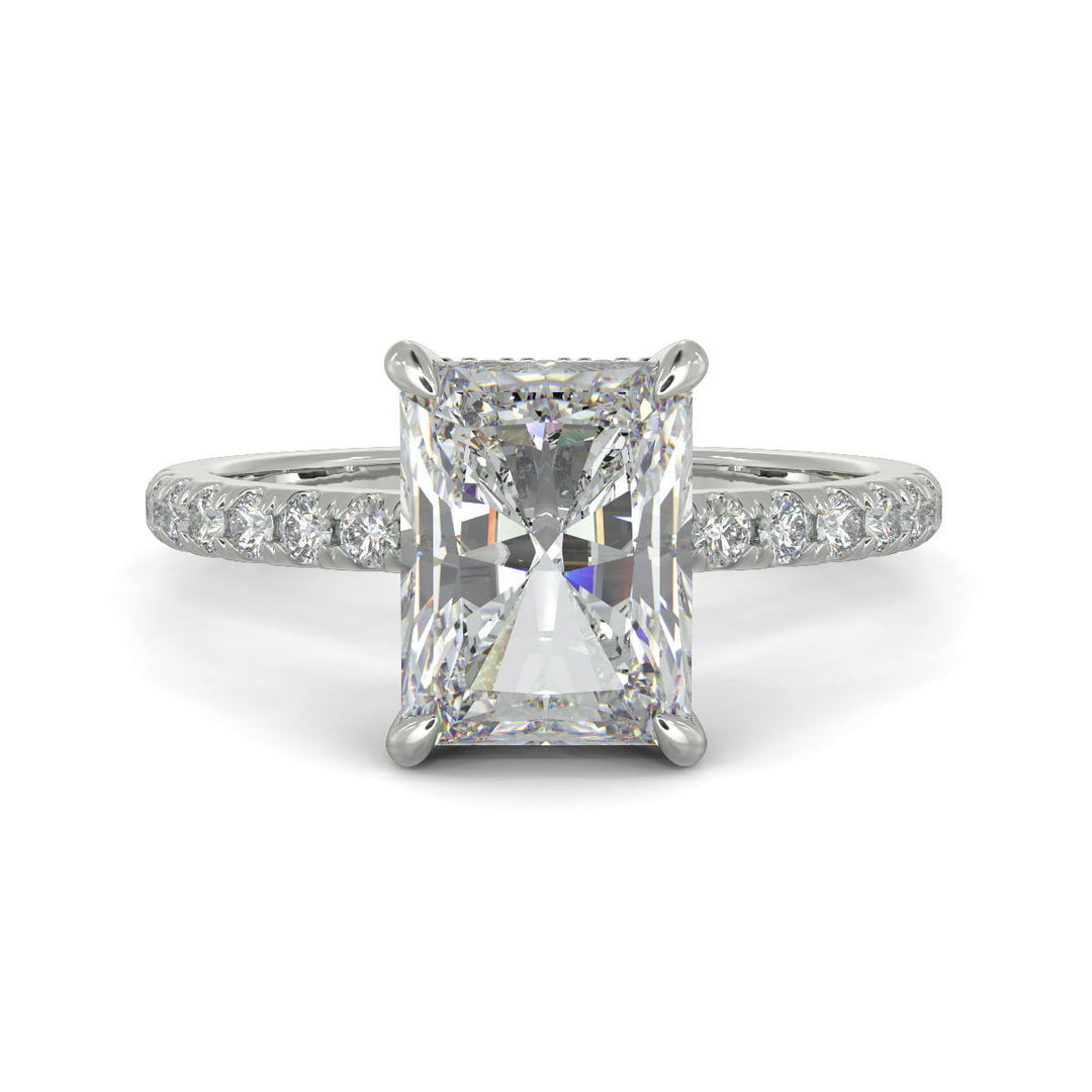 Pauline Radiant Cut Pave Hidden Halo 4 Prong Claw Set Engagement Ring Setting - Nivetta