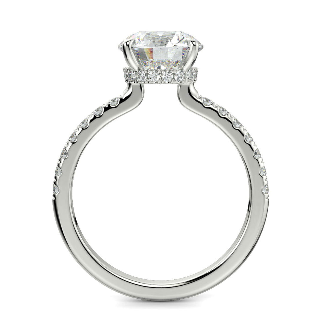 Pauline Round Cut Pave Hidden Halo 4 Prong Claw Set Engagement Ring Setting - Nivetta