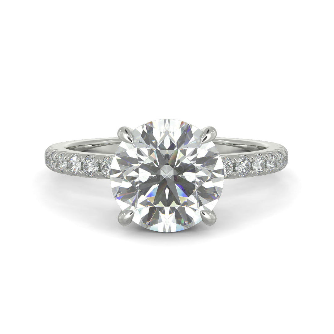 Pauline Round Cut Pave Hidden Halo 4 Prong Claw Set Engagement Ring Setting - Nivetta