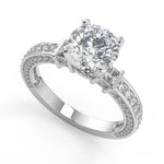 Load image into Gallery viewer, Priscilla Bar Set 3 Sided Pave Round Cut Diamond Engagement Ring - Nivetta
