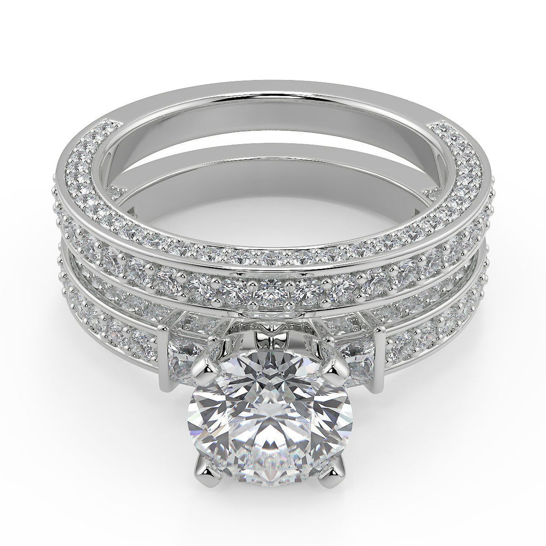 Priscilla Bar Set 3 Sided Pave Round Cut Diamond Engagement Ring - Nivetta