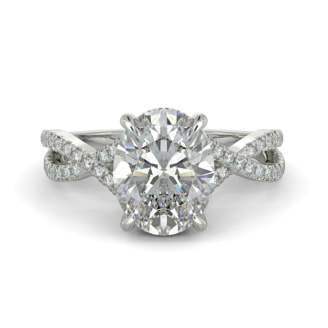 Rosalee Oval Cut Pave Split Shank Twist Claw Set Engagement Ring Setting - Nivetta