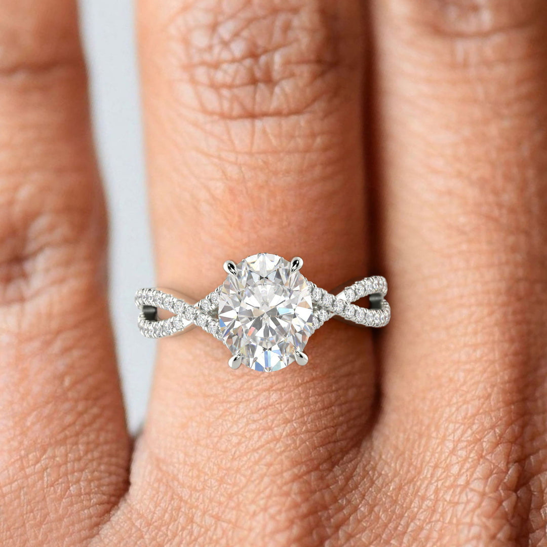 Rosalee Oval Cut Pave Split Shank Twist Claw Set Engagement Ring Setting - Nivetta