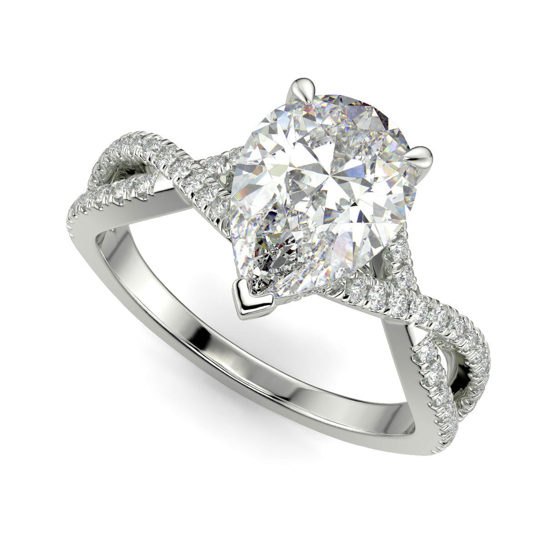 Rosalee Pear Cut Pave Split Shank Twist Claw Set Engagement Ring Setting - Nivetta