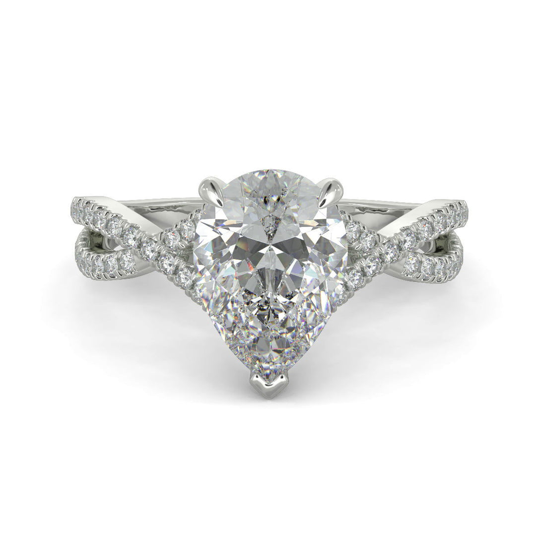 Rosalee Pear Cut Pave Split Shank Twist Claw Set Engagement Ring Setting - Nivetta